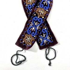 Women's M Crimson Velvet Beaded Belt Blue Gold Floral Tie Waist Boho Festival